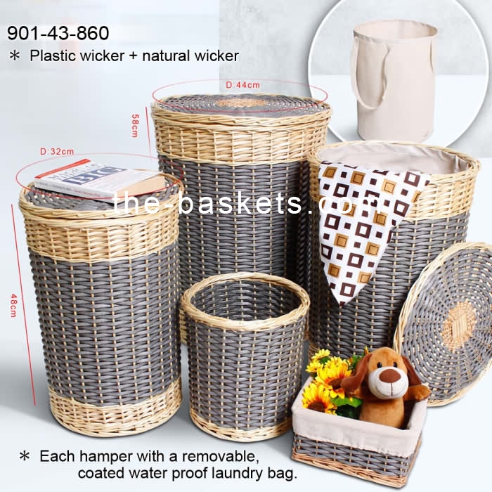 Willow & resin wicker hamper with liner,NonFoldable