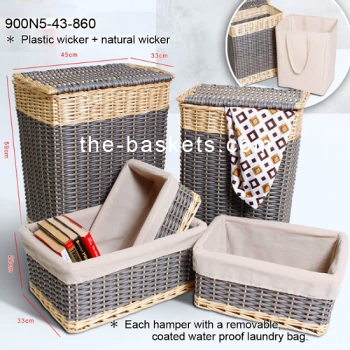Willow & resin wicker hamper with liner,NonFoldable